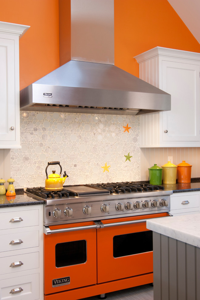 Happy Happy White and Orange Kitchen Cottage Remodel