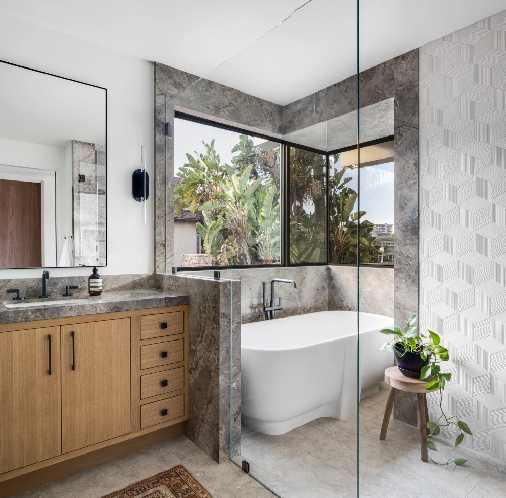 Modern Marble Bathroom with Geometric Accent