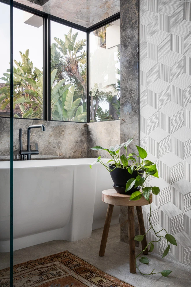 Modern Marble Bathroom with Geometric Accent
