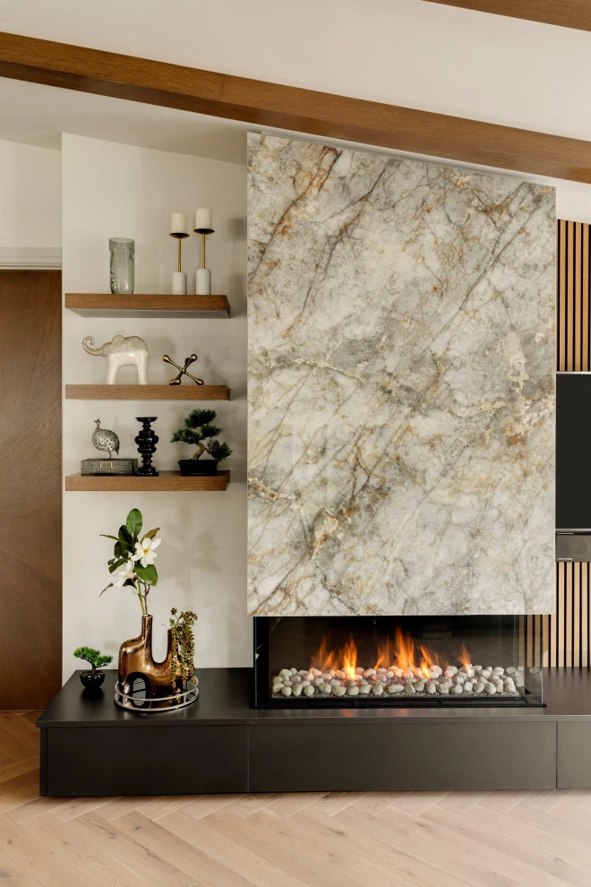 Modern Marble Fireplace with Gold Veining